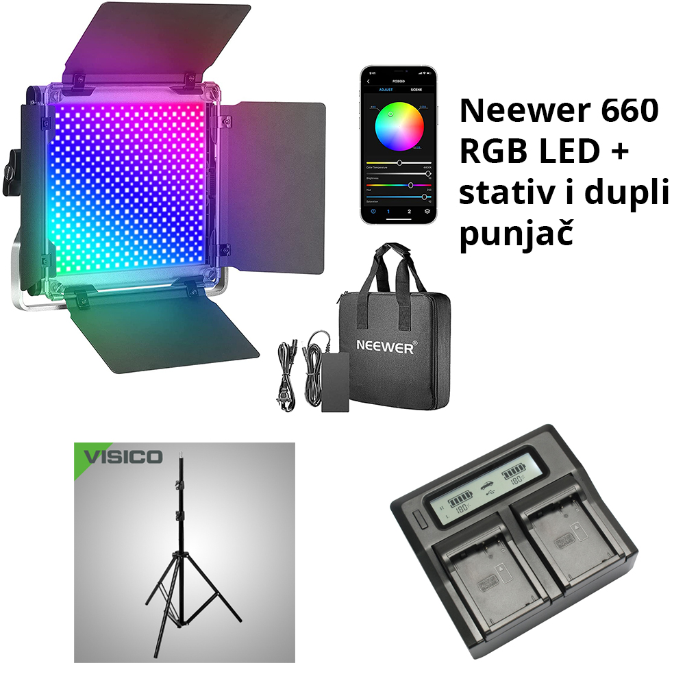 Neewer 660 RGB LED + Visico LS-8005 + NP-970 punjač - 1